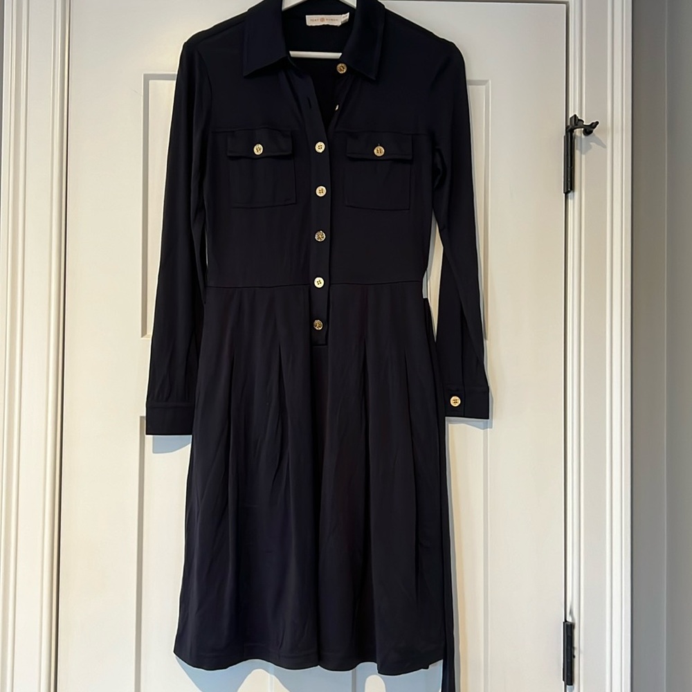 Tory Burch - Navy Silk Pleated Shirt Dress Sz XS